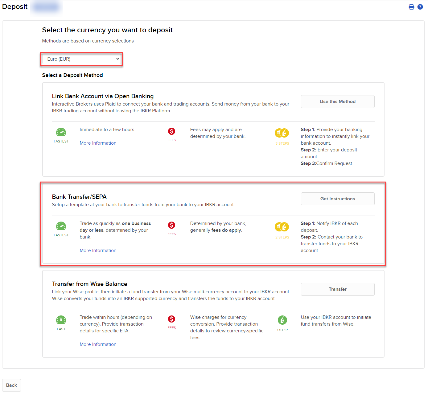 The bank transfer SEPA button in Portal. 